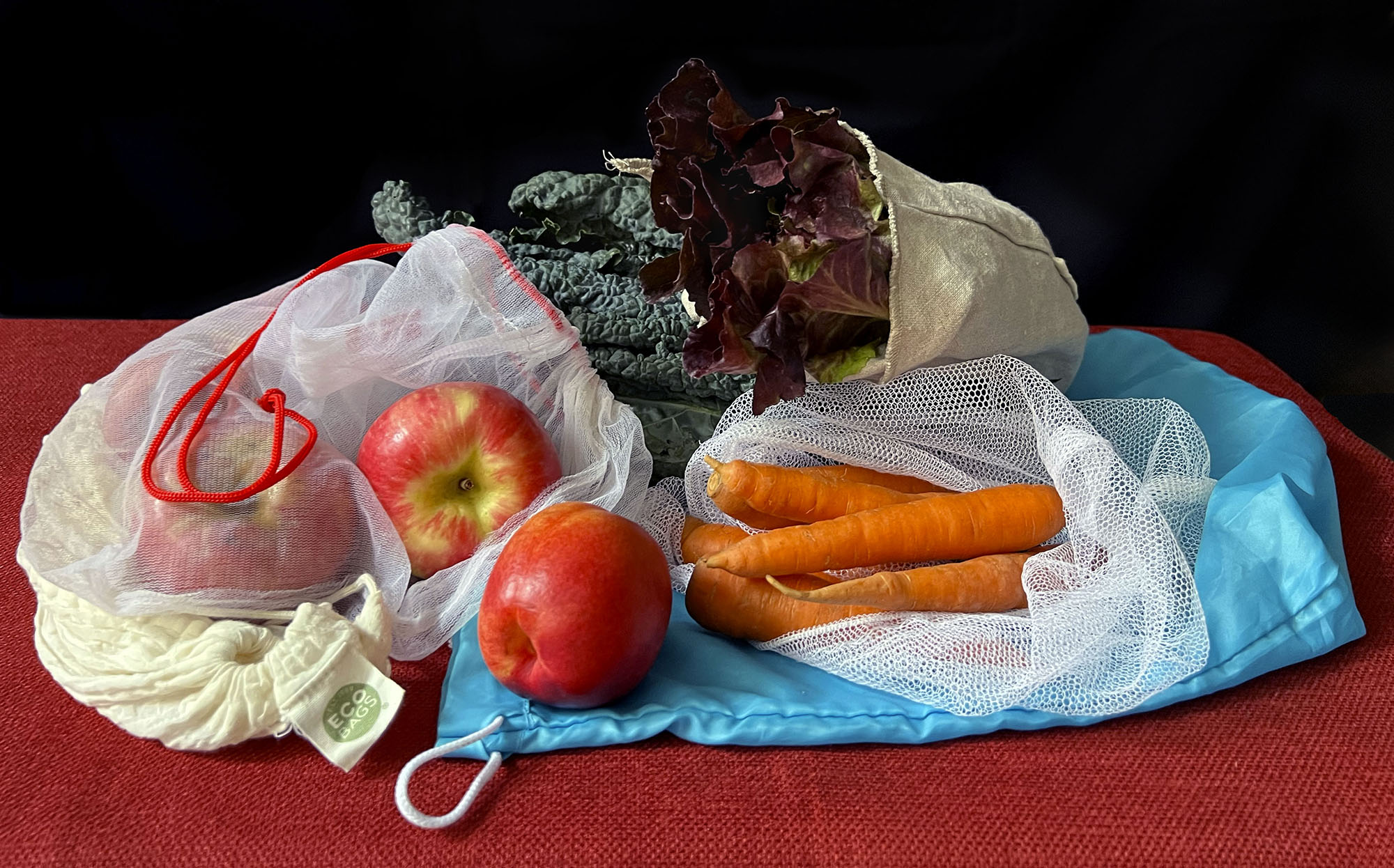 A photo of produce in reusable produce bags